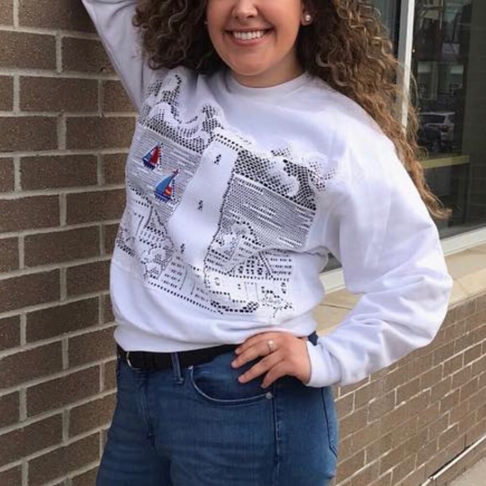 White Lace Crew Neck with Boats